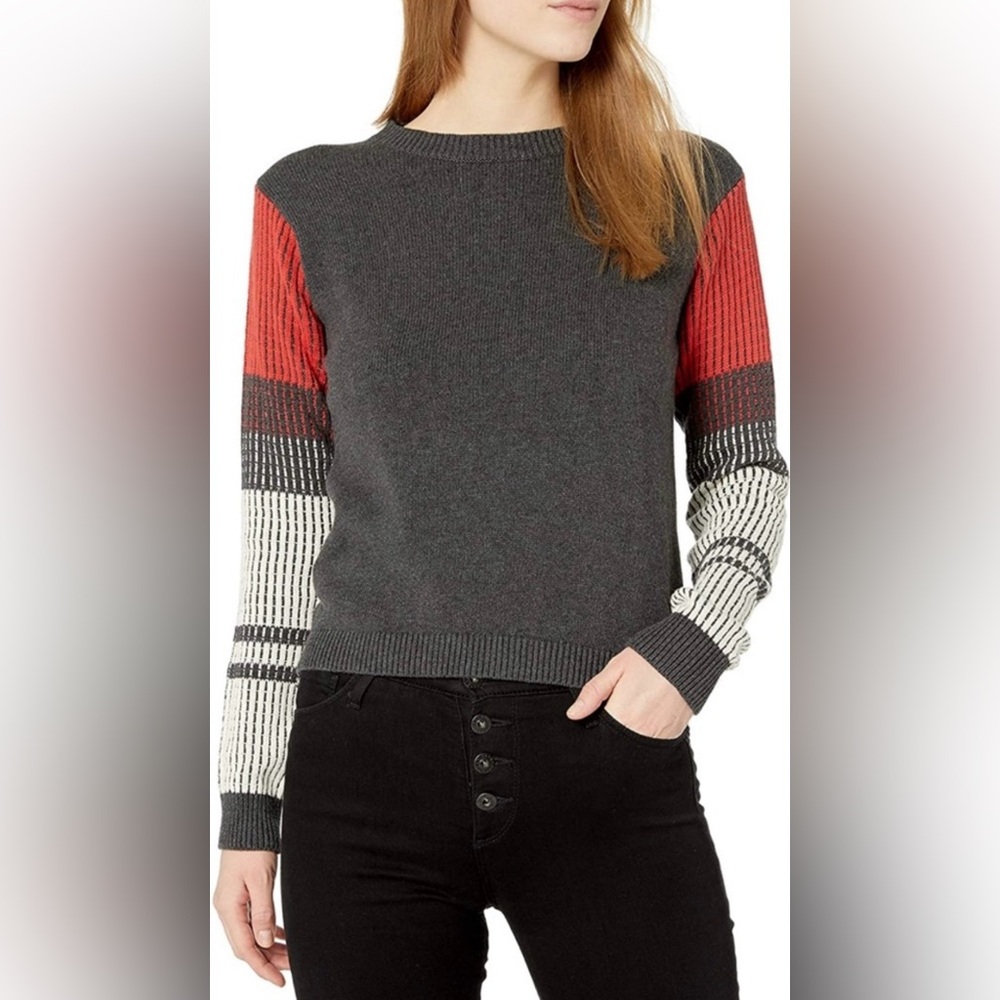 Orange and grey cable knit sweater
